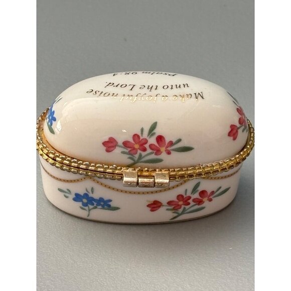 Imperial Porcelain Floral Hinged Trinket Box Psalm 98:4 Make A Joyful Noise - Picture 3 of 7
